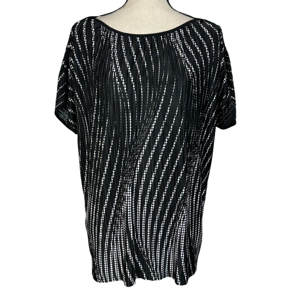 JM Collection Medium Top Abstract Dolman Sleeve Cutout Crinkle Boat Neck Stretch